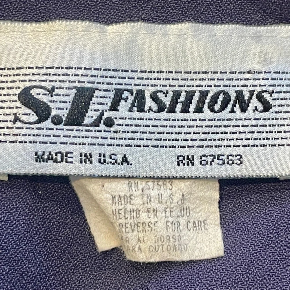 Vintage 90s S.L. Fashions 18 navy dress with faux vest floral embroidered long